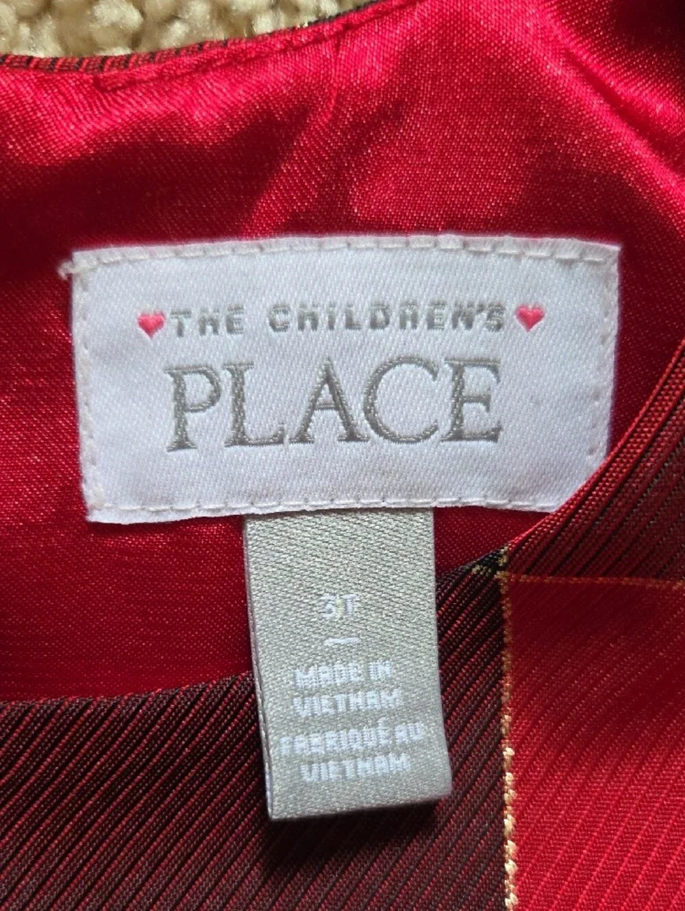 The Children's Place Red and Black Plaid Velvet-Trim Holiday Dress